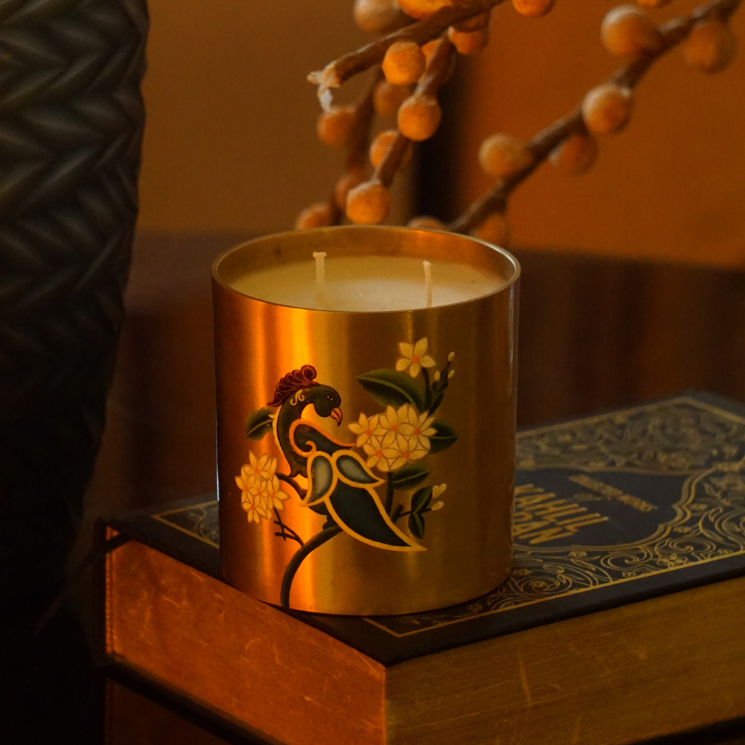 Brass Scented Peacock Candle Glass